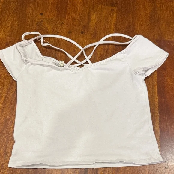 Express SexyWhite Crisscross Strap Slightly Cropped Top - Picture 2 of 4
